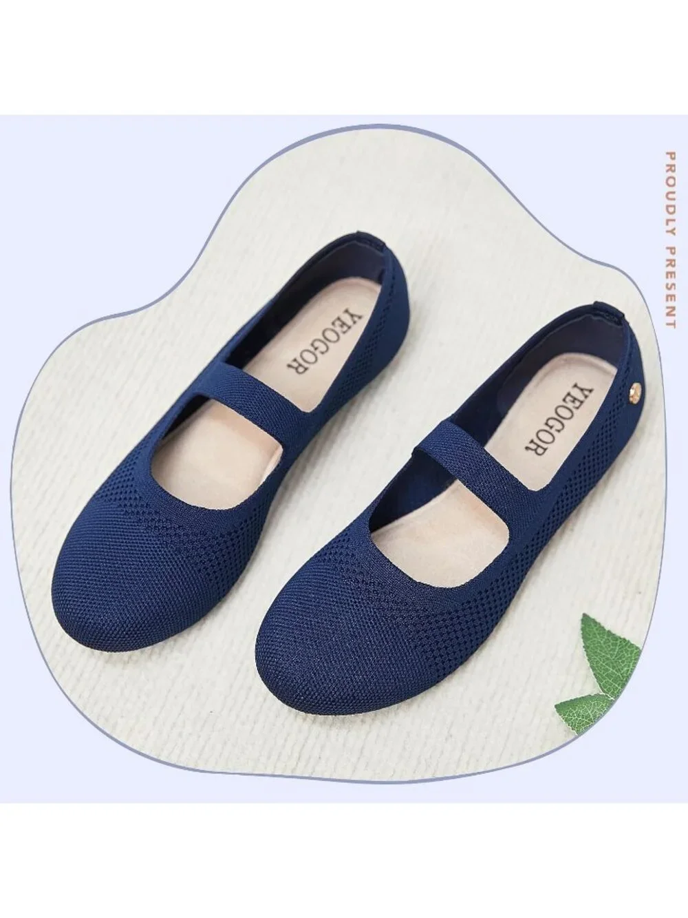 Women's Knit Blue Micro Fiber Comfortable Round Toe Flats Slip on Casual Shoes
